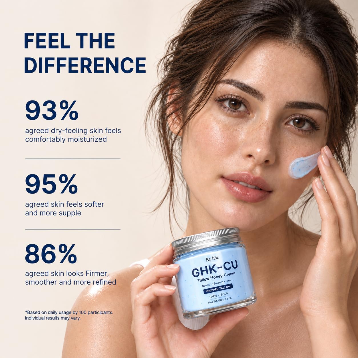 Reshot applying cream to face illustrating lightweight hydration benefit