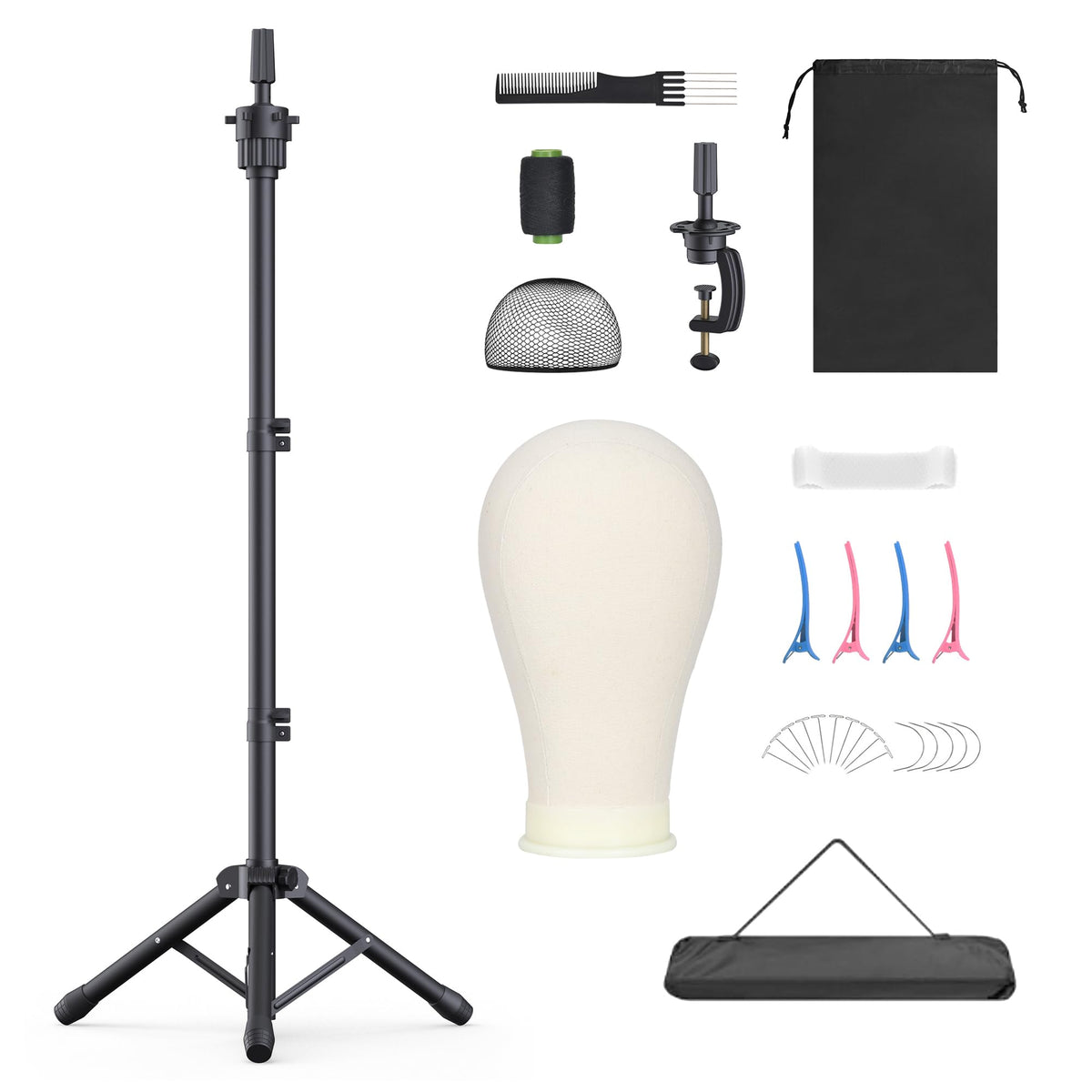 Retbtnm full assembled wig stand showing stable setup and height versatility