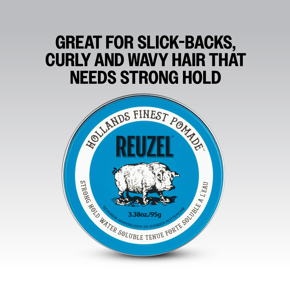 REUZEL pomade applied while styling hair illustrating workable, medium hold