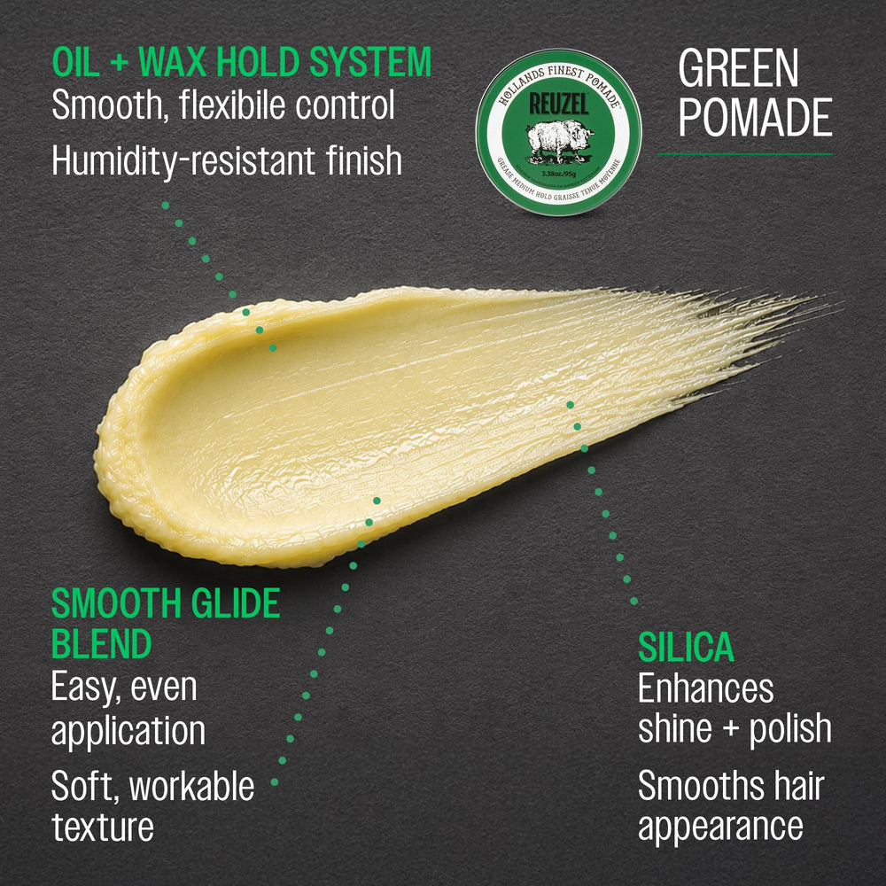 REUZEL close-up of beeswax-rich texture, emphasizes controlled shaping benefit