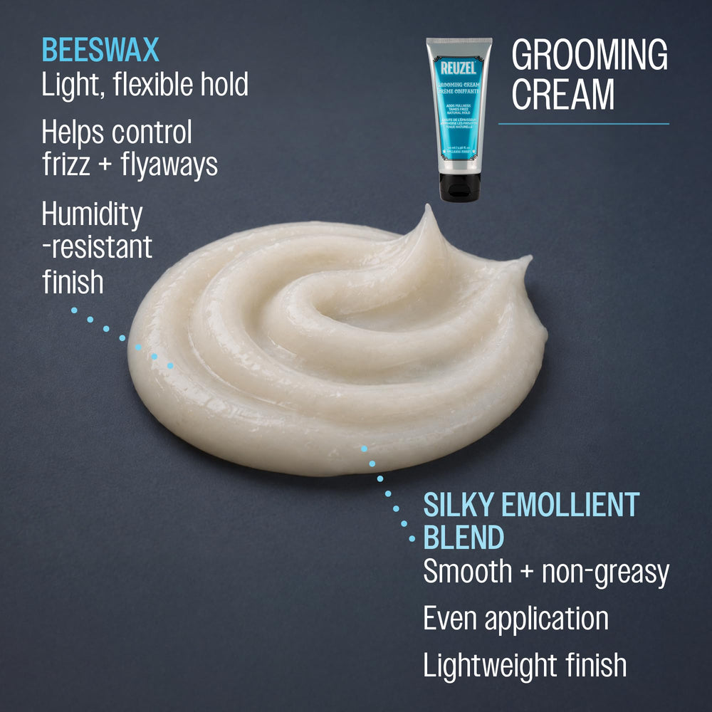 REUZEL grooming cream being worked into hair for added texture benefit