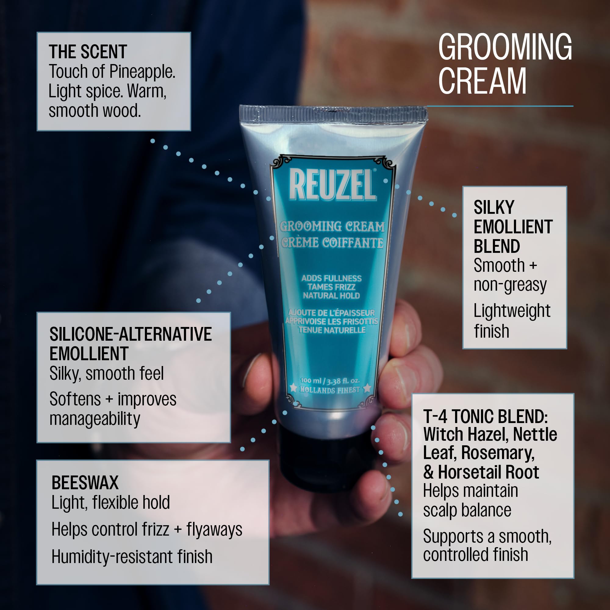 REUZEL grooming cream on bathroom shelf in lifestyle setting for everyday use benefit