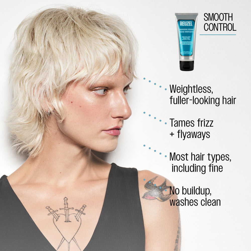 REUZEL grooming cream before and after hairstyle showing improved definition benefit