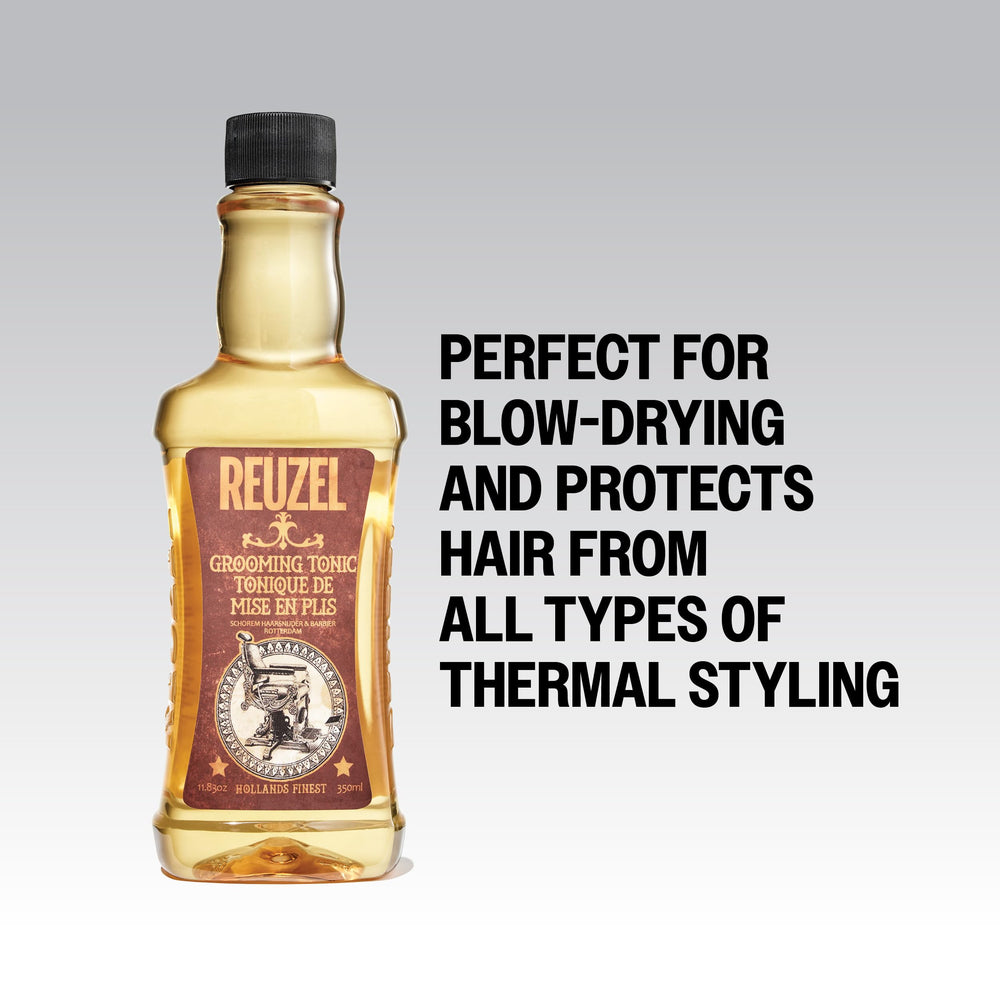 REUZEL applying tonic to damp hair for improved styling and protection