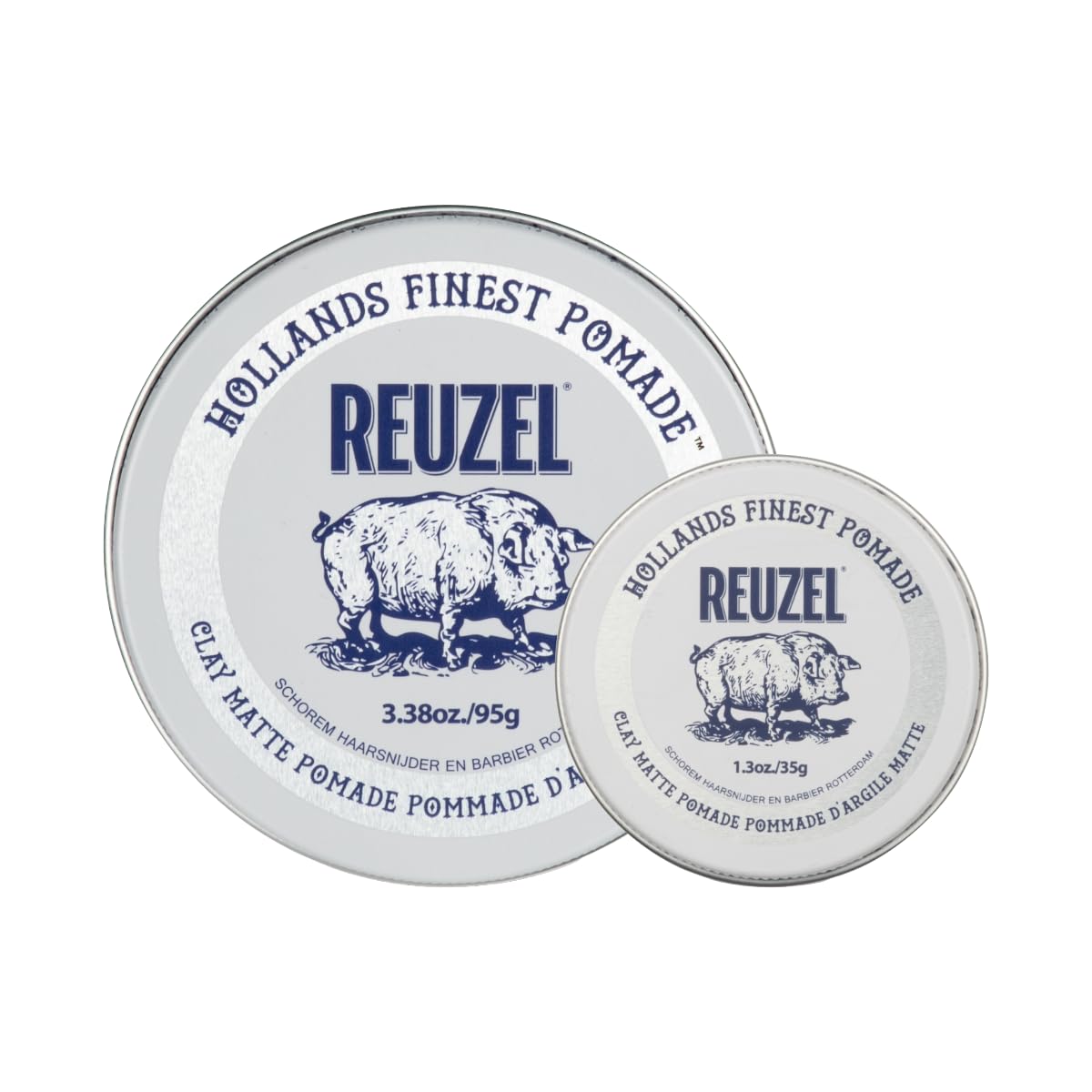 REUZEL front packaging showing matte clay pomade and brand clarity