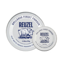 REUZEL front packaging showing matte clay pomade and brand clarity