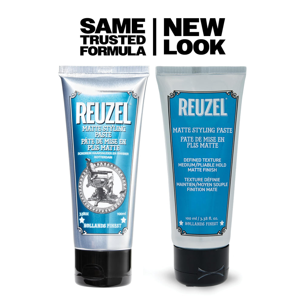 REUZEL on bathroom shelf with grooming tools showing everyday use