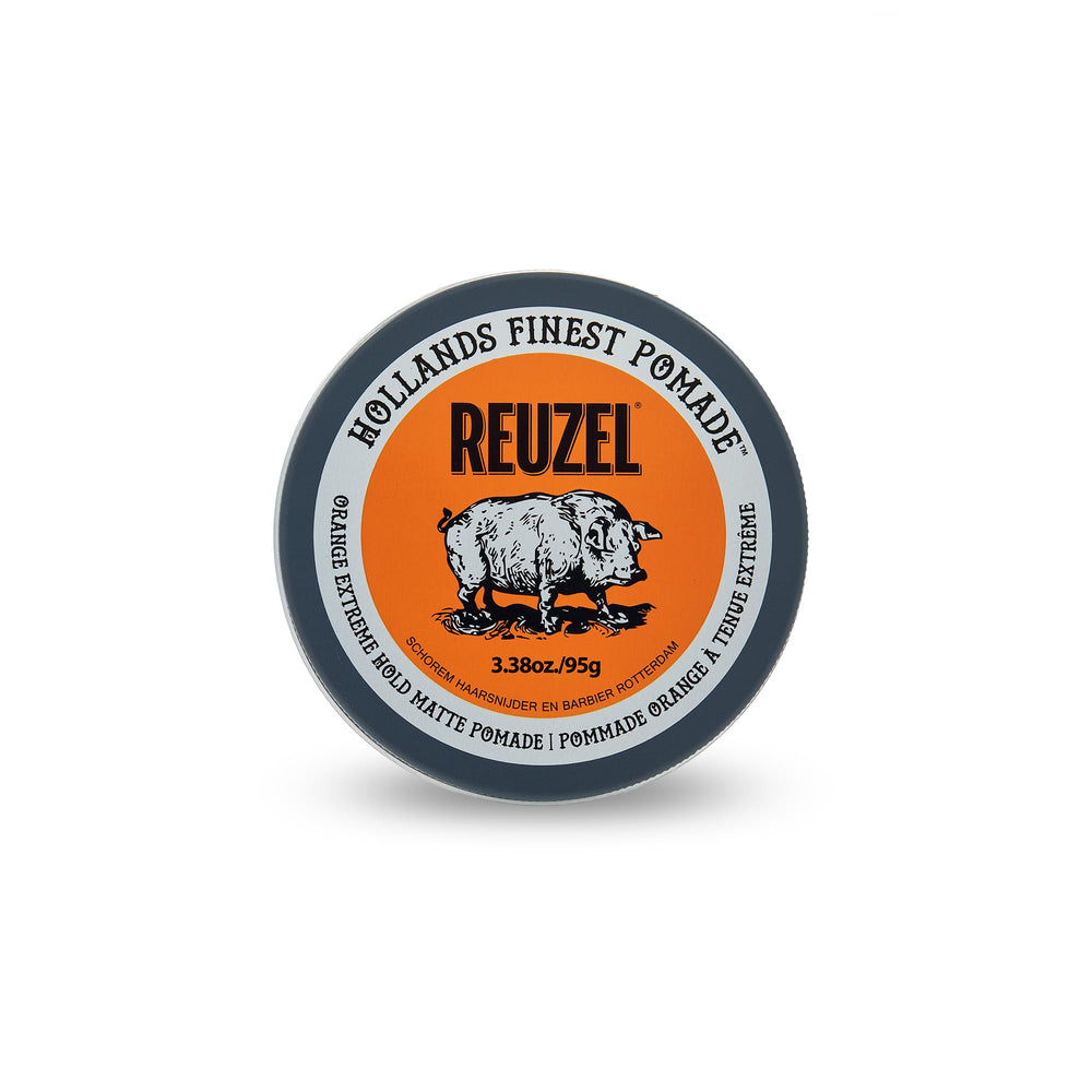 REUZEL front tin view showing label and strong-hold benefit