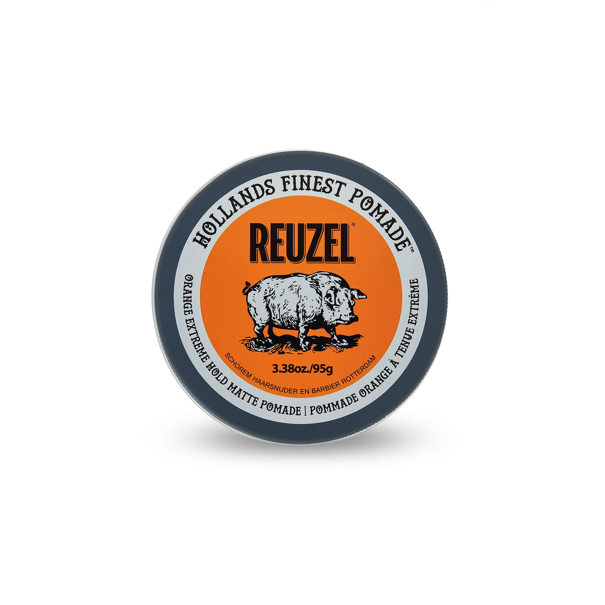 REUZEL front tin view showing label and strong-hold benefit