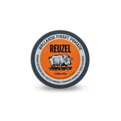 REUZEL front tin view showing label and strong-hold benefit