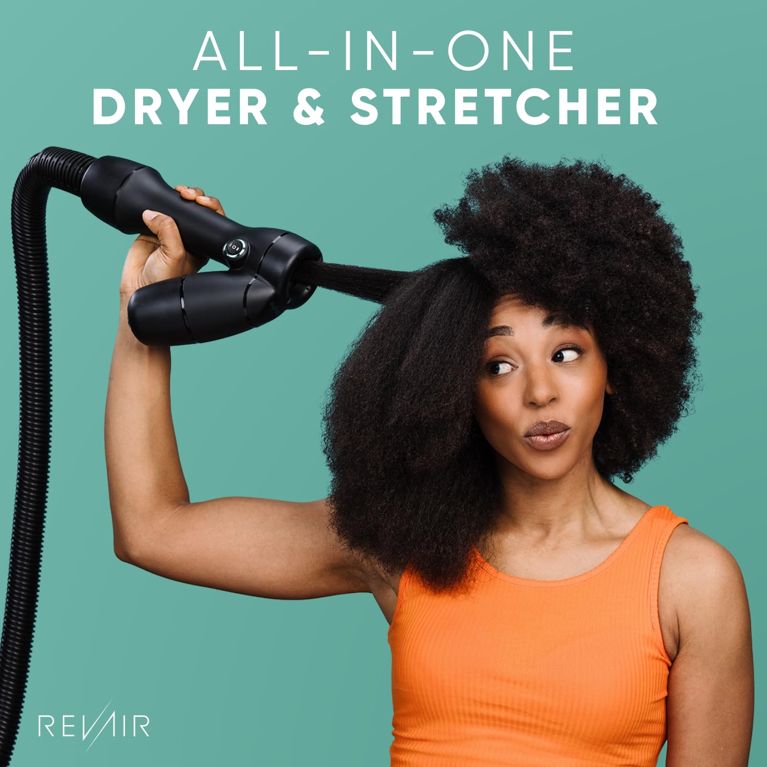 REVAIR smoothing result on a straightened section showing frizz reduction