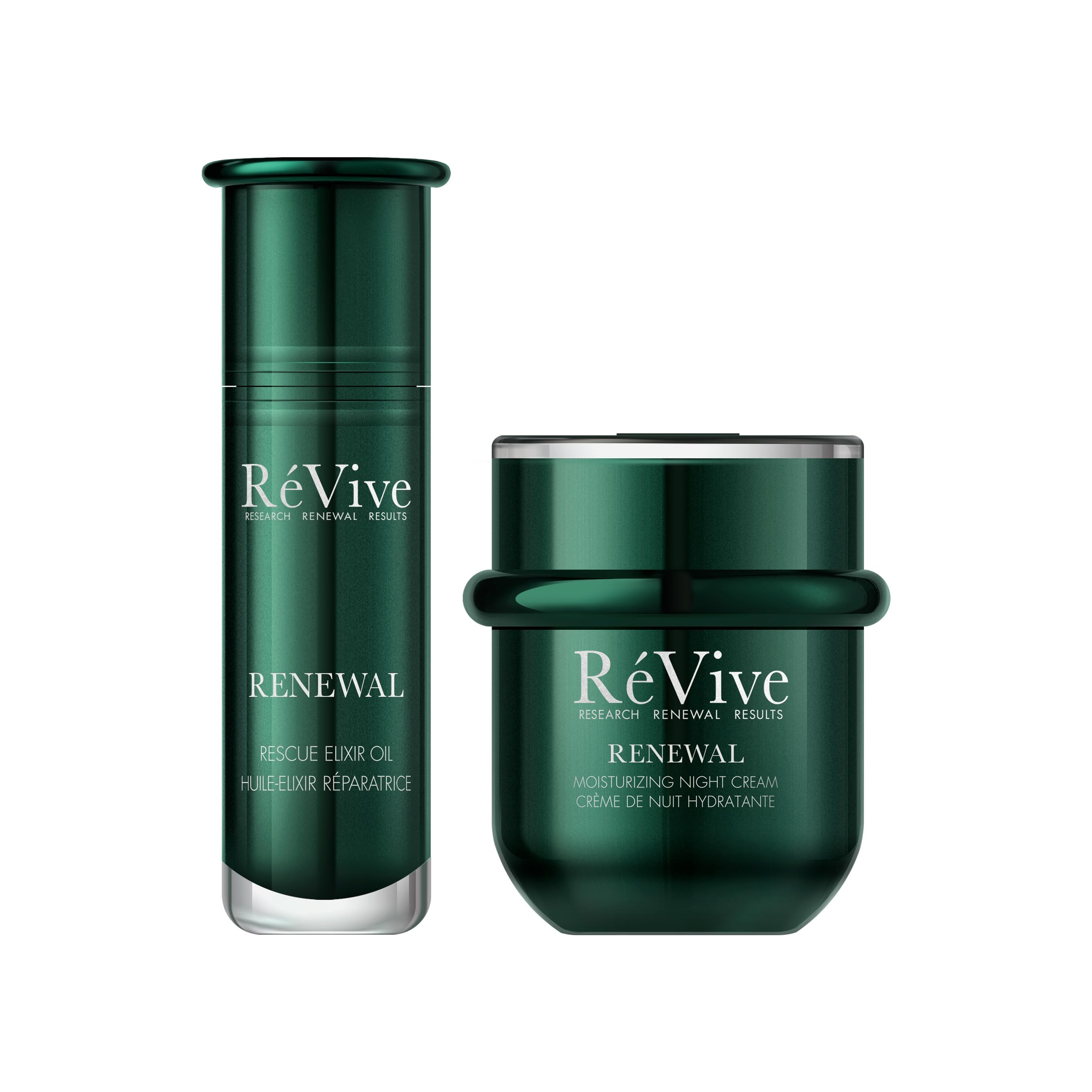 RéVive products staged beside a candle in a bathroom setting conveying evening ritual