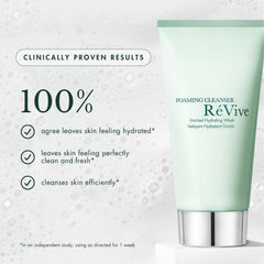 RéVive pump dispensing foam onto hand, illustrating easy, controlled use