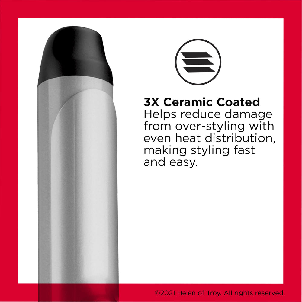 REVLON close-up of triple-ceramic barrel showing smooth finish for even heat