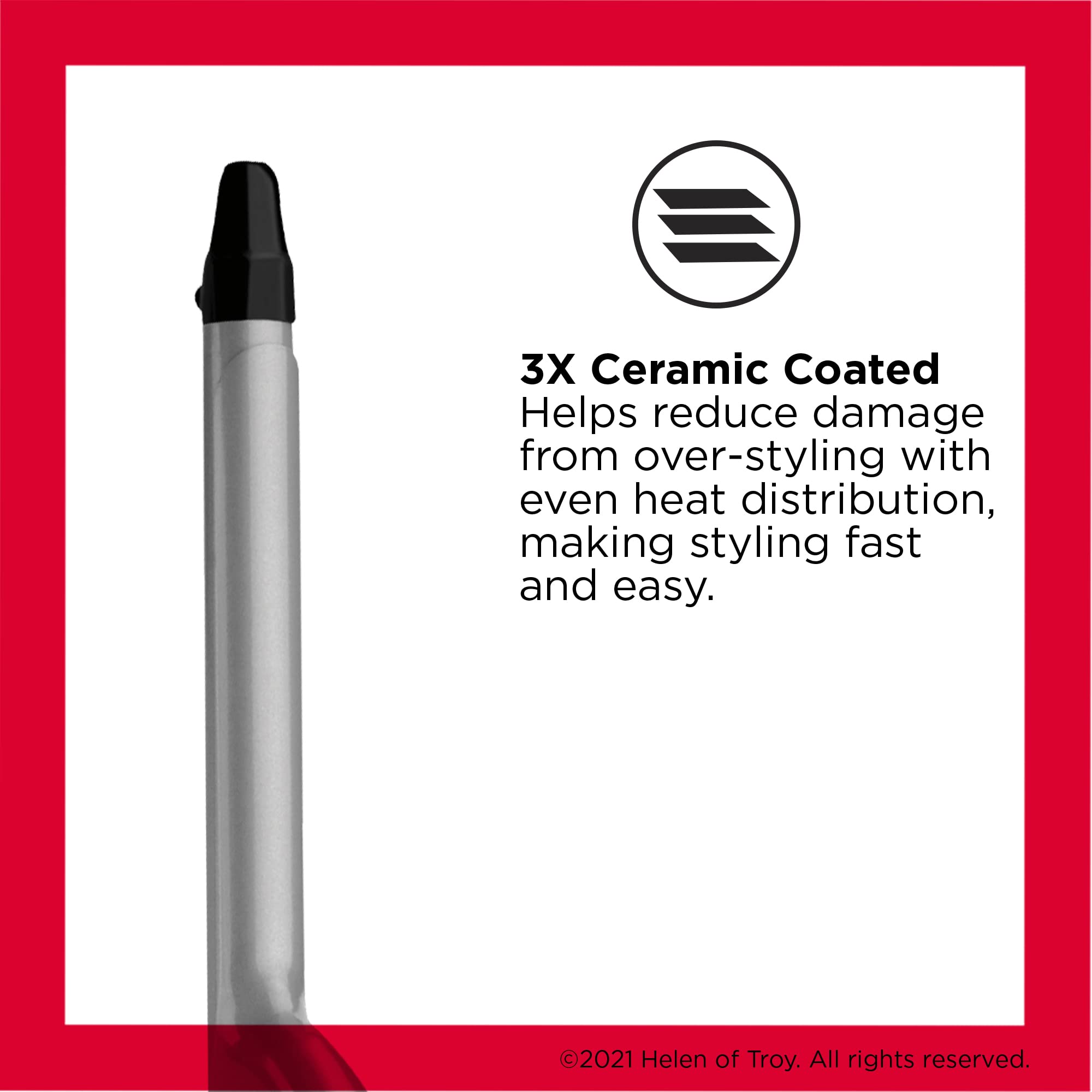 REVLON triple-ceramic barrel closeup delivering even heat distribution benefit