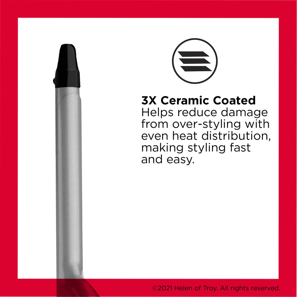 REVLON triple-ceramic barrel closeup delivering even heat distribution benefit
