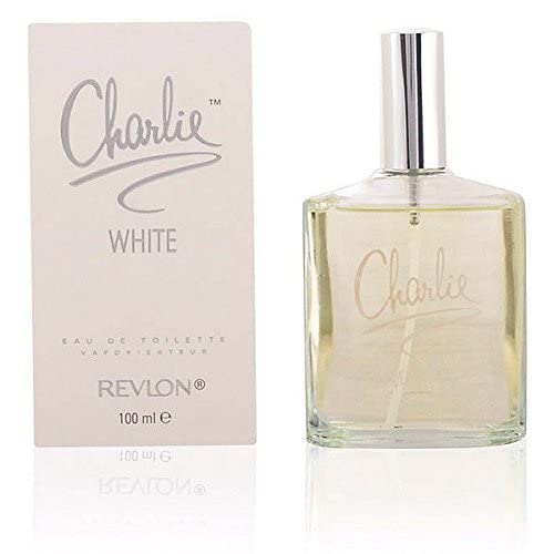 Revlon CHARLIE WHITE bottle close-up highlighting spray nozzle and elegant finish