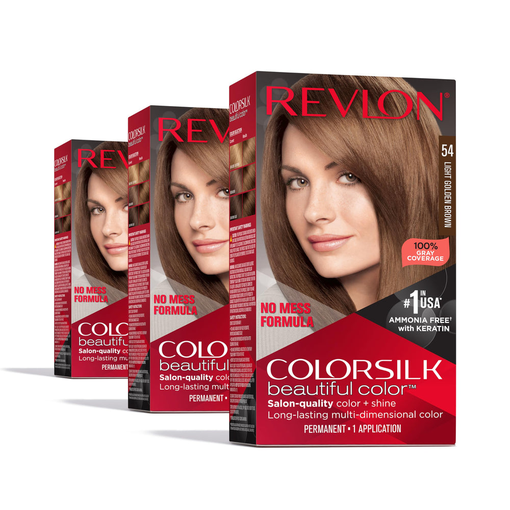 Revlon ColorSilk front packaging showing shade 54 and benefit of shiny multidimensional color