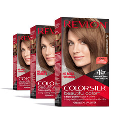 Revlon ColorSilk front packaging showing shade 54 and benefit of shiny multidimensional color
