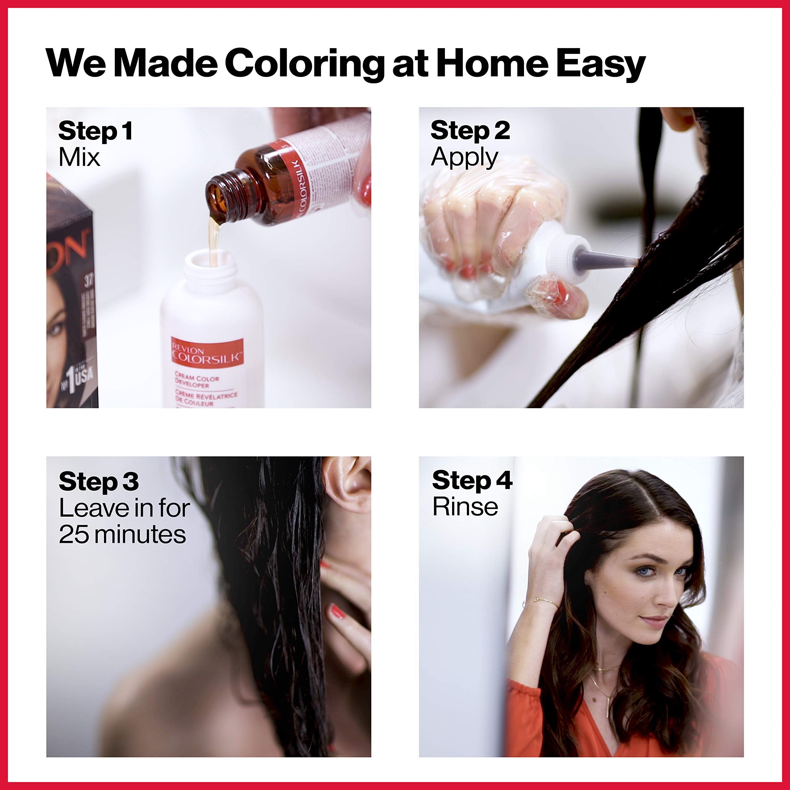 Revlon Colorsilk applied at hair roots demonstrating full coverage