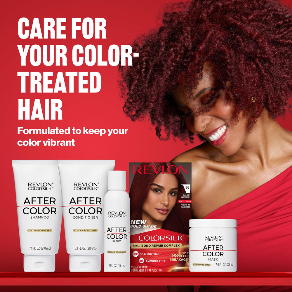 Before and after hair results with Revlon ColorSilk showing improved shine and tone