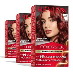 Revlon ColorSilk front packaging showing 66 Cherry Red and benefits