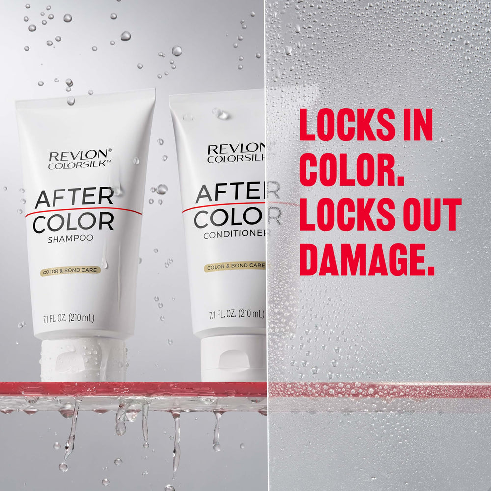 REVLON ColorSilk conditioner being applied to hair for smoother strands