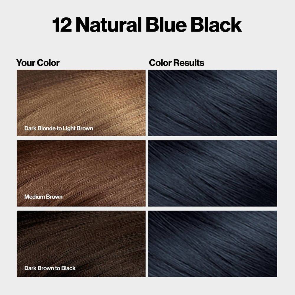Revlon shade swatch Natural Blue Black displaying true color payoff