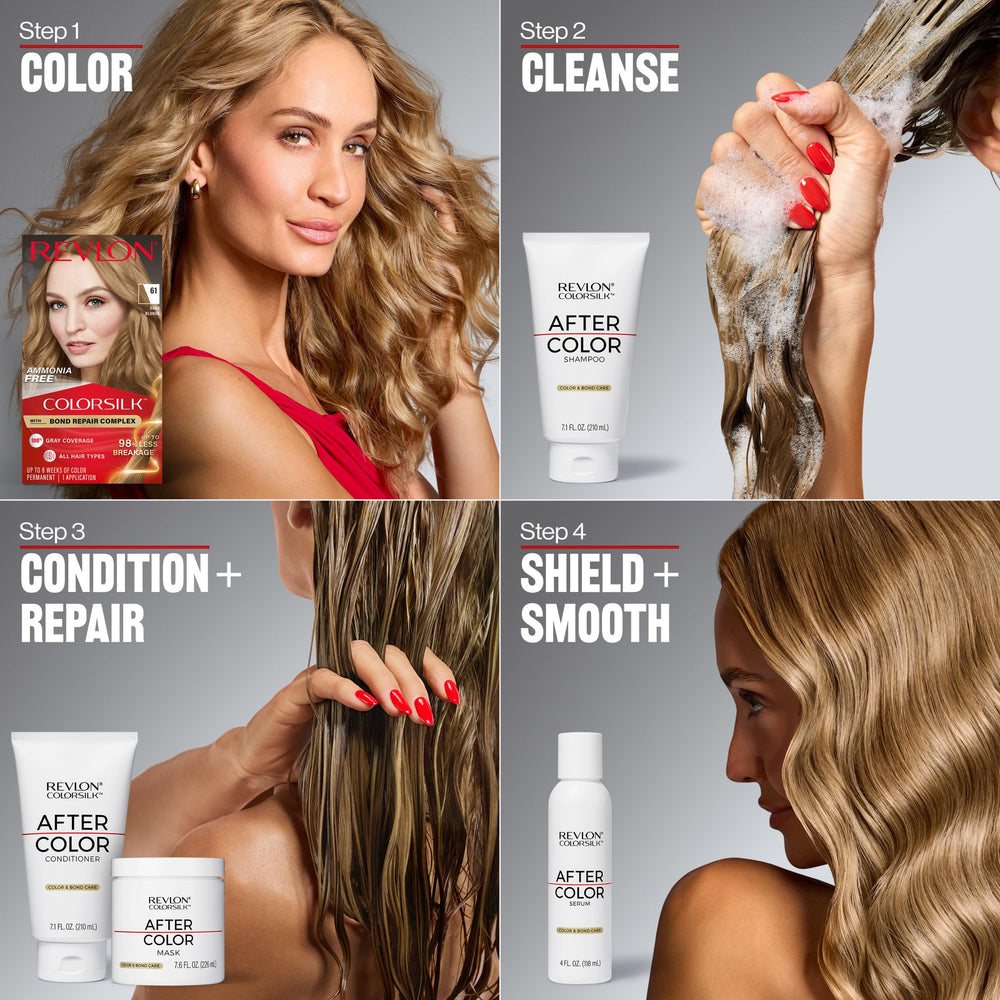 Revlon ColorSilk three‑pack beside ruler showing size and value