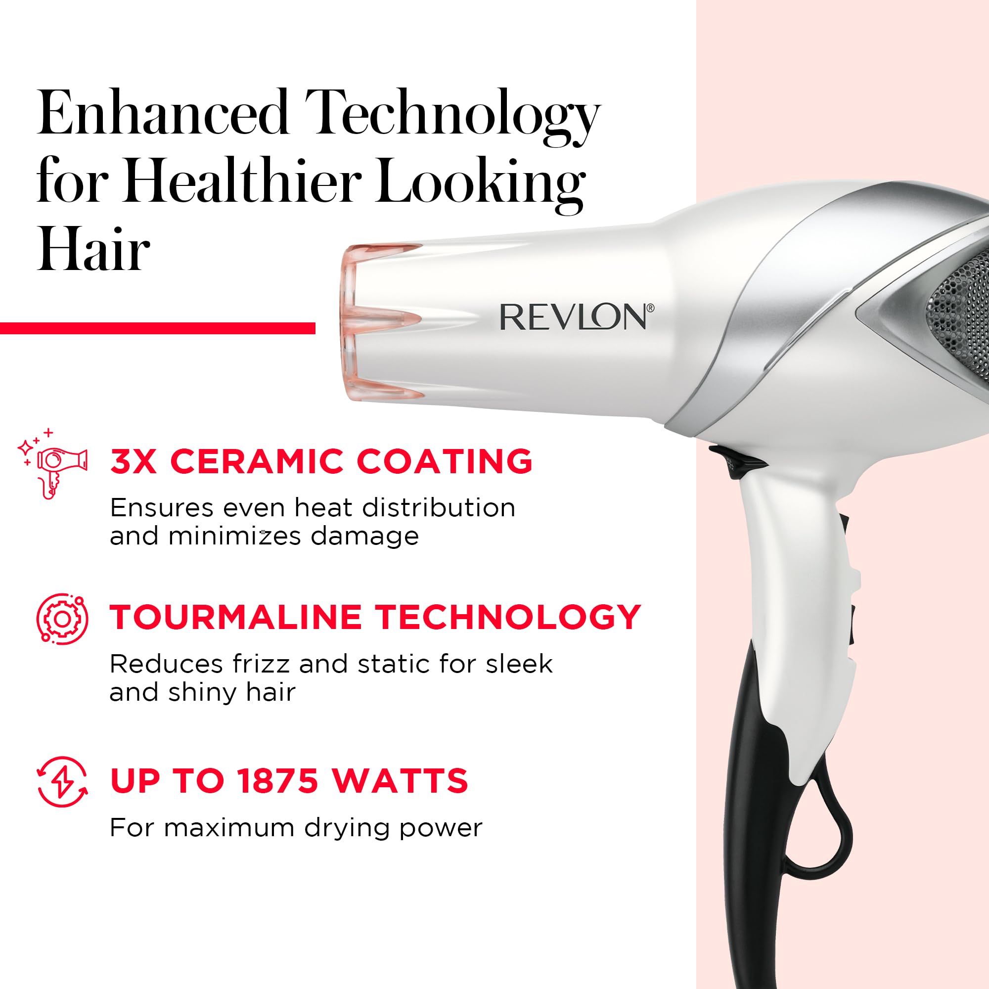 REVLON concentrator nozzle attached for precise styling and smooth finish