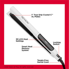 REVLON flat iron smoothing hair in use for frizz-free straight styles