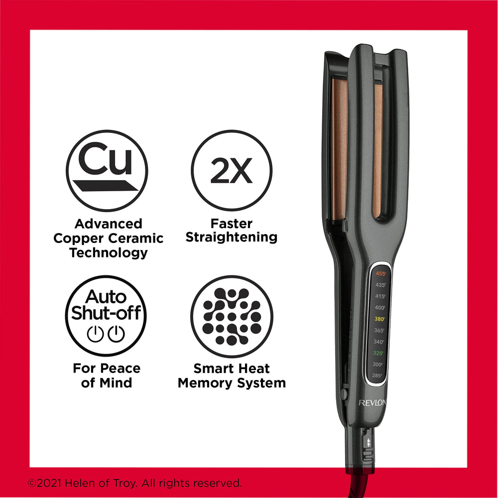 Revlon straightener in use smoothing hair quickly for reduced passes and less frizz
