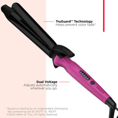 REVLON Easy Heat digital controls showing five preset temps for safe styling