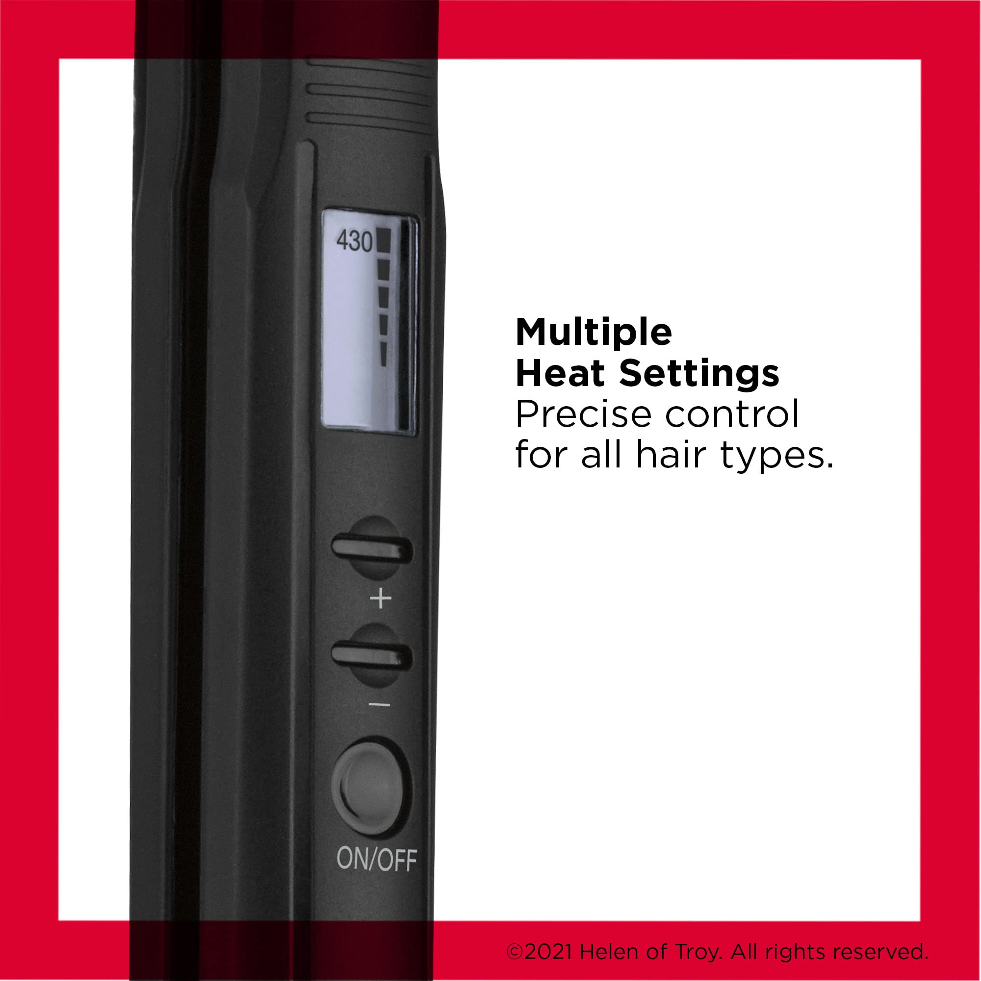 REVLON digital display detail showing precise temperature control for customized styling