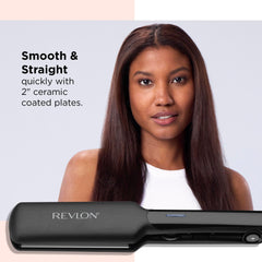 REVLON ceramic-coated plate close-up highlighting even heat surface for gentler styling