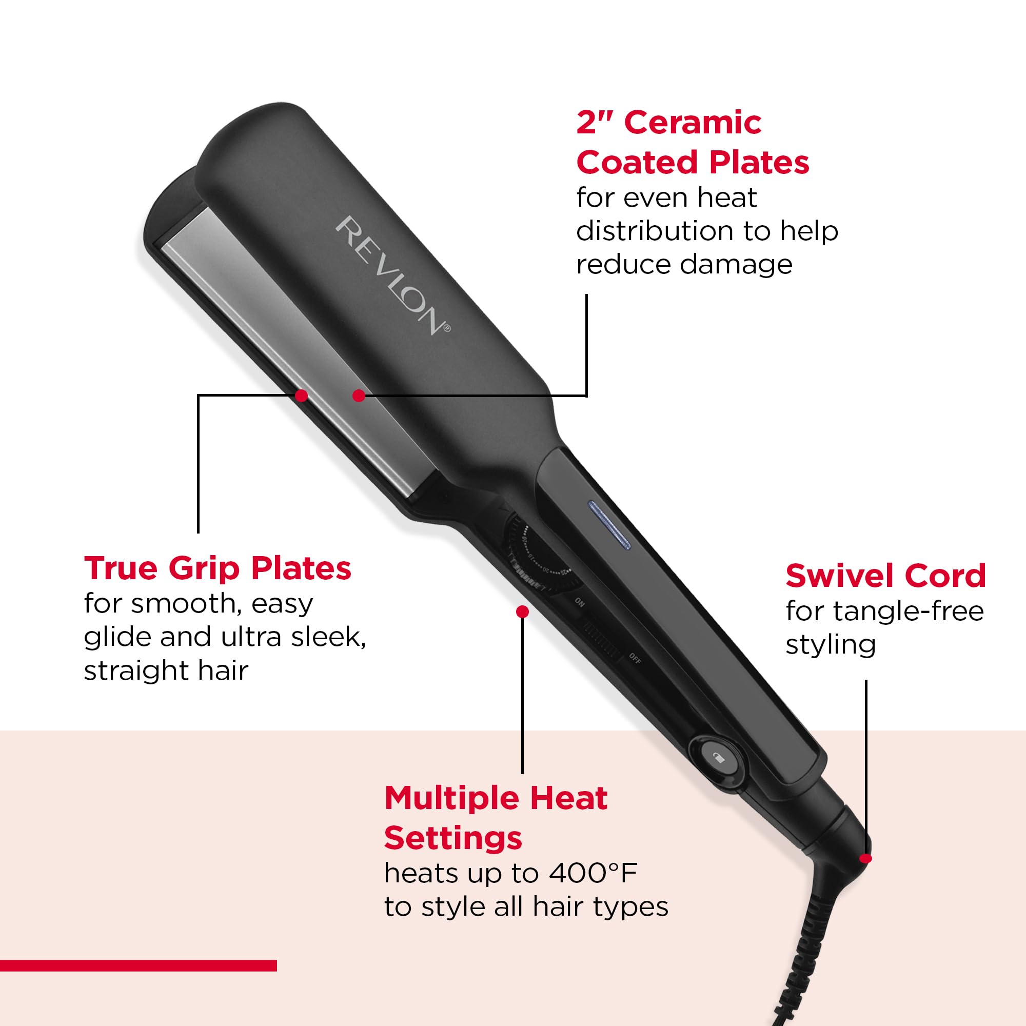 REVLON flat iron smoothing long hair demonstrating fast straightening and smooth finish