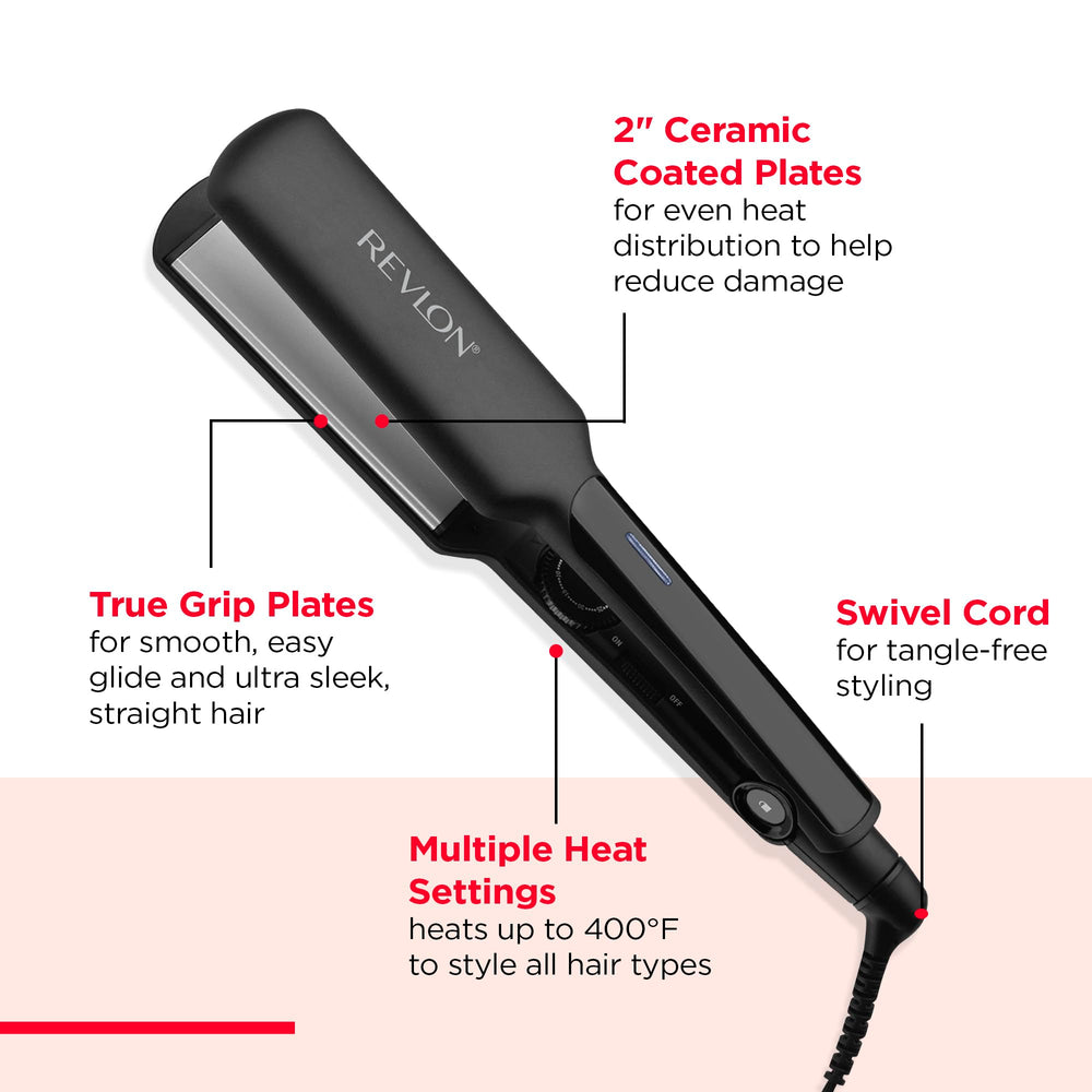 REVLON flat iron smoothing long hair demonstrating fast straightening and smooth finish
