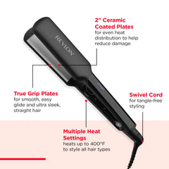 REVLON flat iron smoothing long hair demonstrating fast straightening and smooth finish