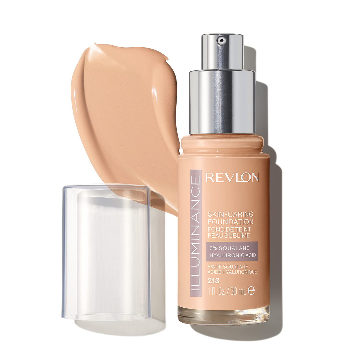 REVLON bottle front view showing shade and luminous finish benefit
