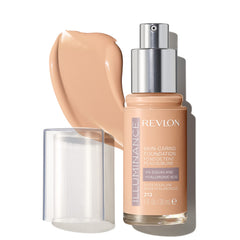 REVLON bottle front view showing shade and luminous finish benefit