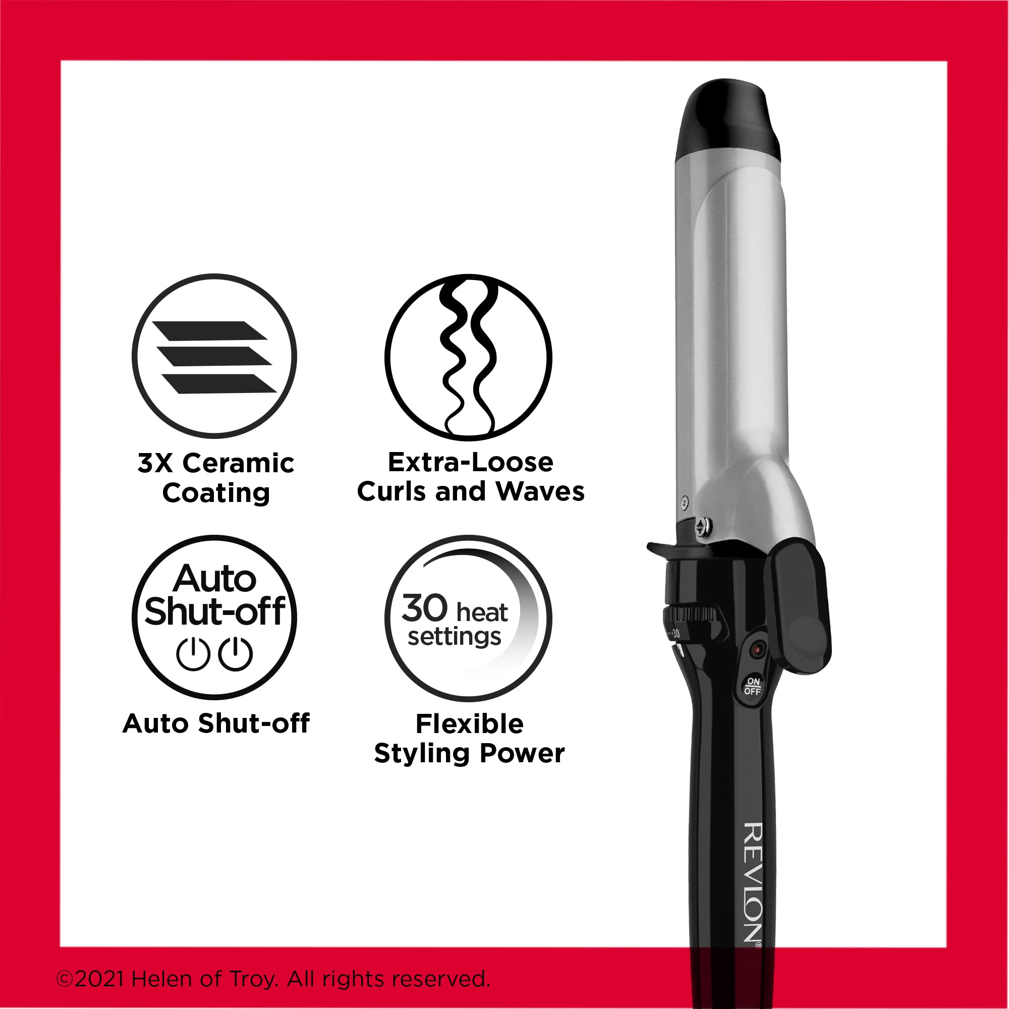 REVLON curling iron creating large waves for voluminous, salon-style hair