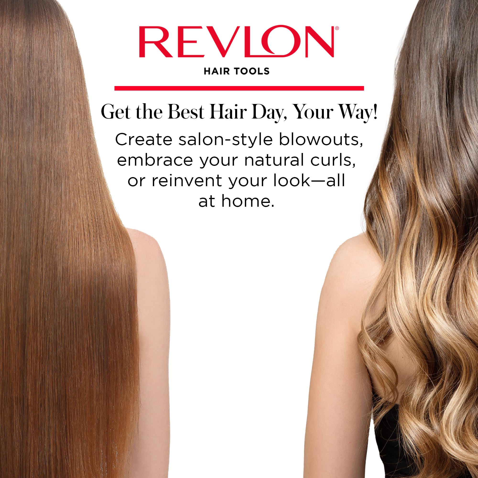 REVLON hair dryer in bathroom lifestyle scene delivering salon-results at home