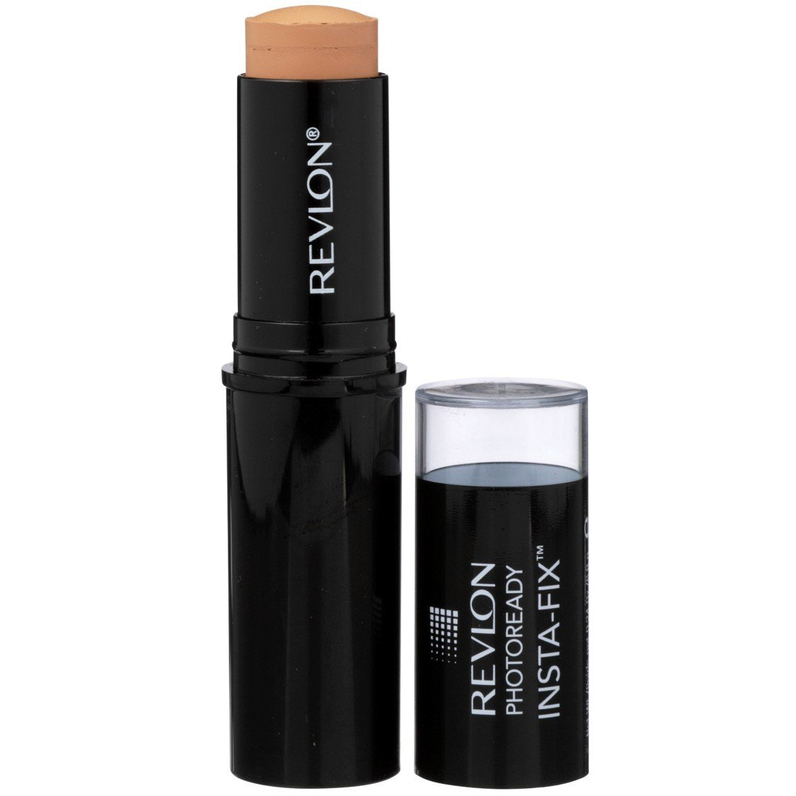 Revlon Insta-Fix stick front view showing label and shade 160 Medium Beige benefit: easy identification
