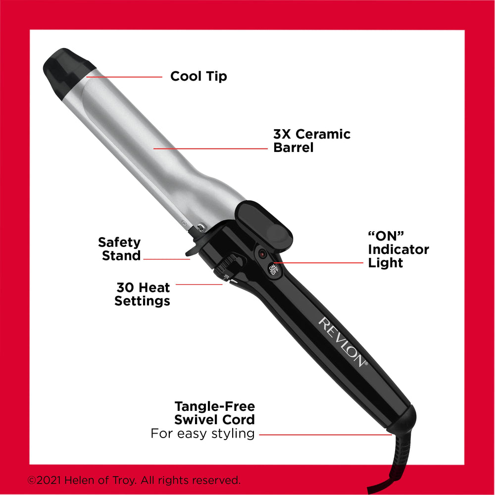 REVLON curling iron creating soft waves on long hair for long-lasting curl definition