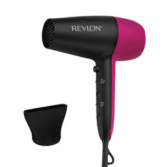 REVLON dryer front view showing sleek black and pink design and easy grip for portable styling