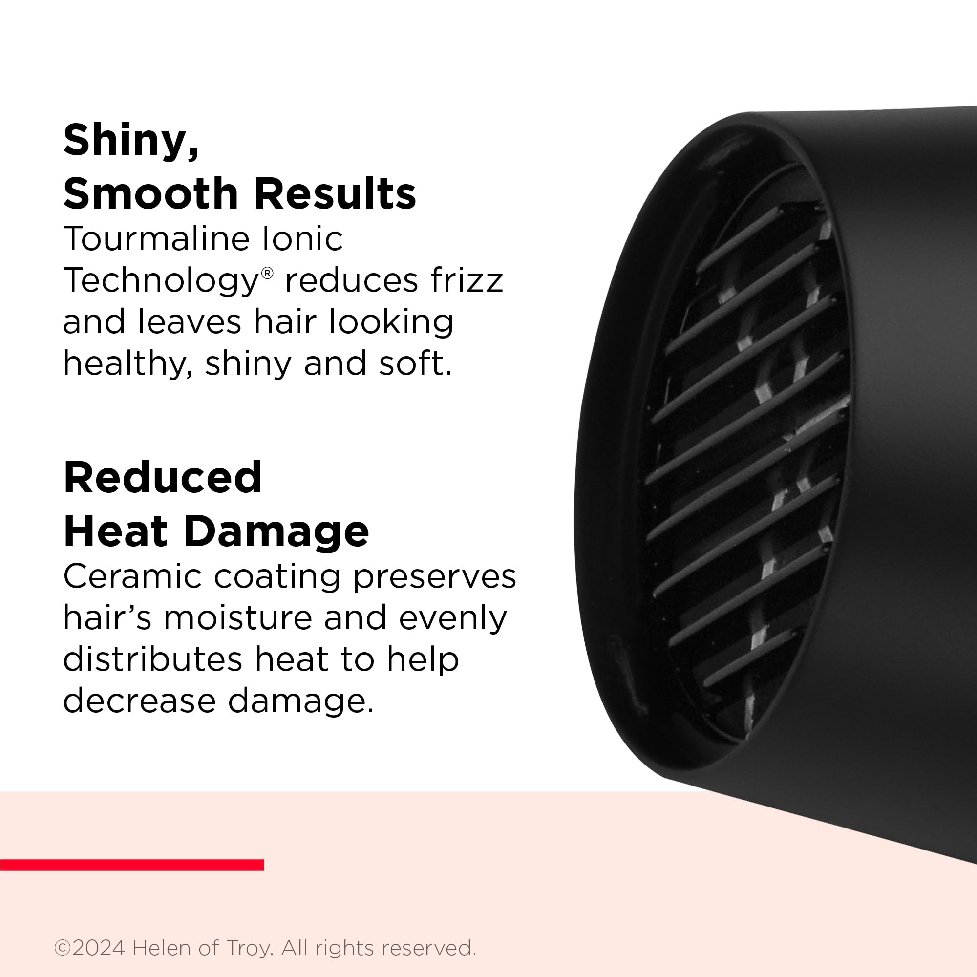 Person styling hair with REVLON dryer and brush to achieve smooth, glossy results