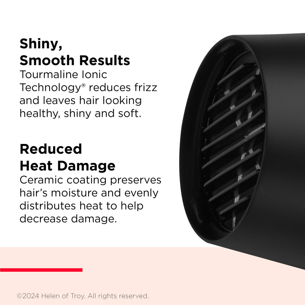 Person styling hair with REVLON dryer and brush to achieve smooth, glossy results