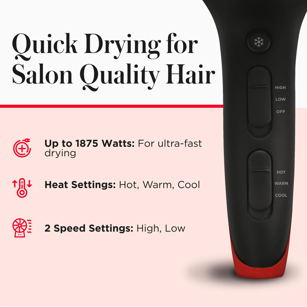 REVLON SmoothStay grip and controls image showing heat and speed settings for easy use