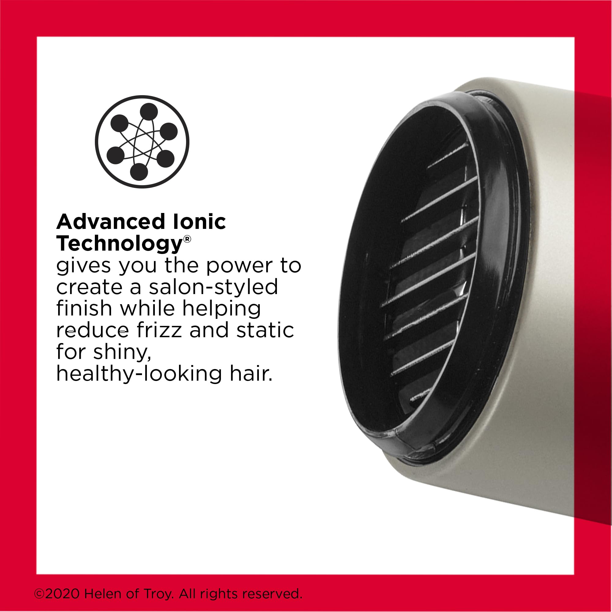 REVLON turbo hair dryer ceramic barrel close-up highlighting even heat distribution benefit