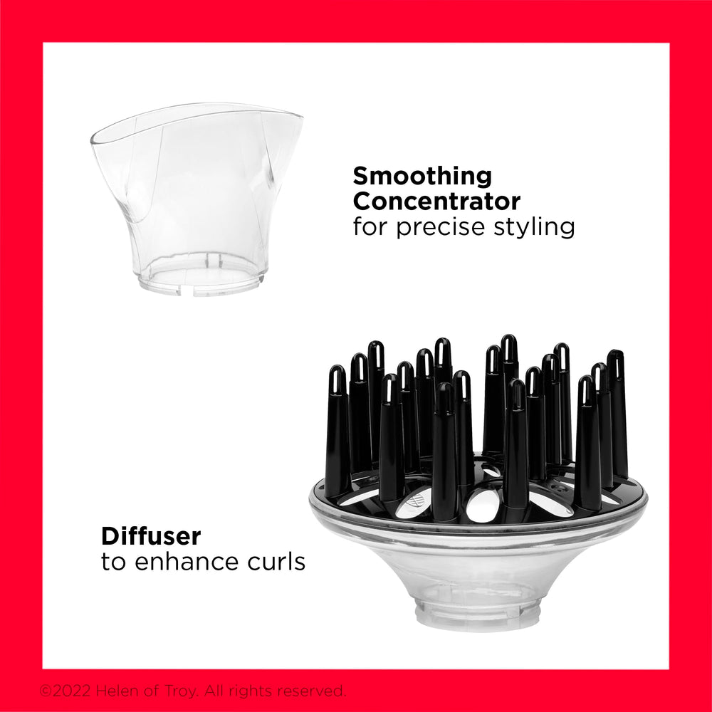REVLON dryer in use with diffuser creating defined waves and added volume